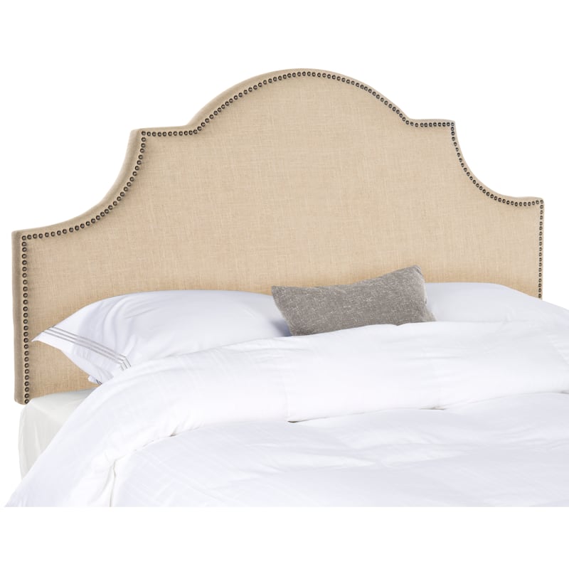 SAFAVIEH Sommer Hemp Linen Upholstered Arched Headboard - Silver Nailhead (King) - Off White - King