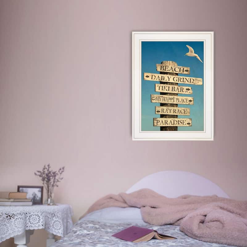 TrendyDecor4U Farmhouse "Beach Directional" Framed Print Wall Art by Graffitee Studios