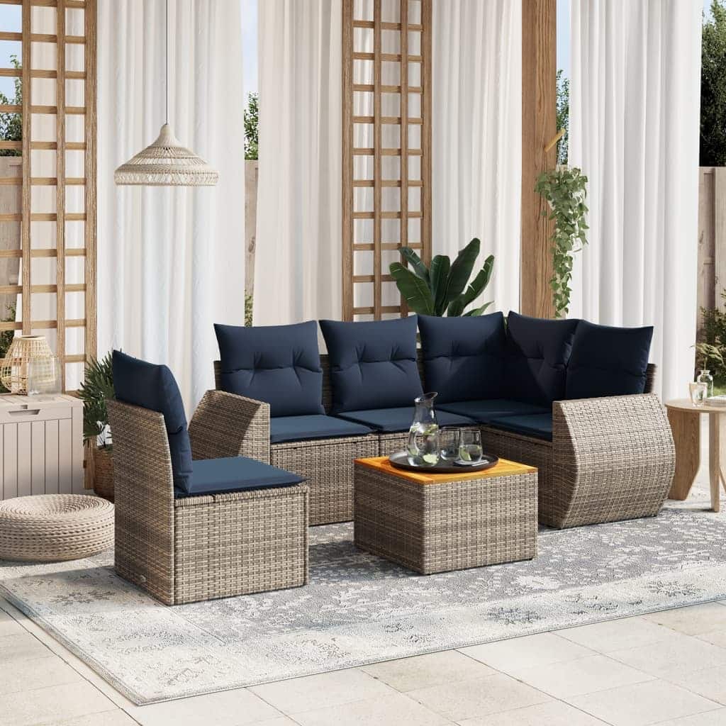 vidaXL 6 Piece Patio Sofa Set with Cushions Gray Poly Rattan