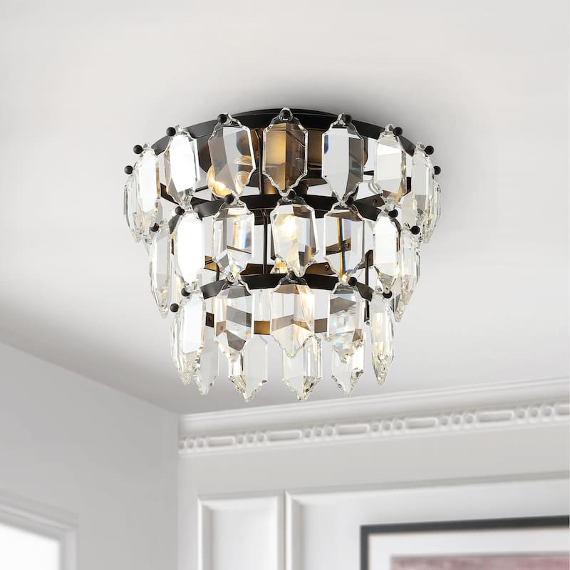 SAFAVIEH Lighting Honoria Gorson Crystal Led Flush Mount - 13" W x 13" L x 10" H - Black - 13Wx13Dx10H