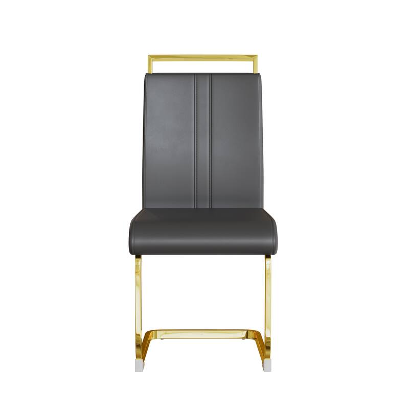 5-Piece Glass Dining Table Set with Gold Metal Legs and 4 PU Upholstered Chairs