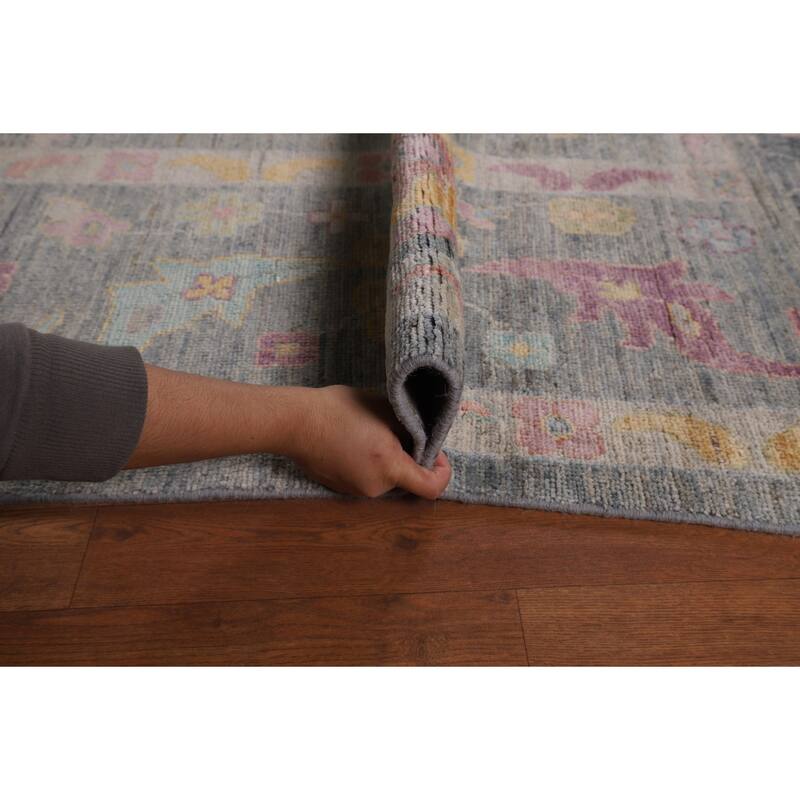 All-Over Gray Oushak Vegetable Dye Large Area Rug Handmade Wool Carpet - 10'1"x 13'8"