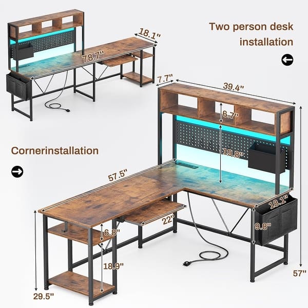 dimension image slide 2 of 8, L Shaped Gaming Desk Computer Desk Corner Desk Pegboard Power Outlet