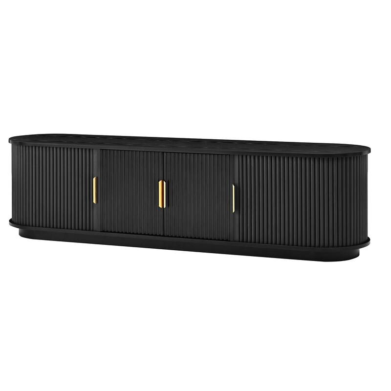 Farmhouse TV Stand & Coffee Table Set with Fluted Sliding Door & Golden Handles, for TVs up to 75"