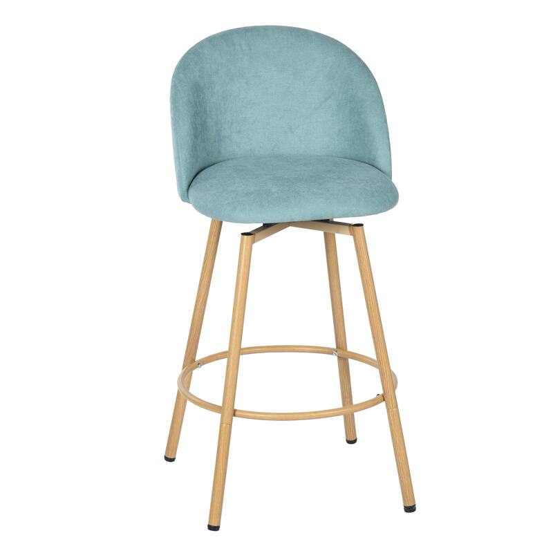 Homy Casa Set of 2 Counter Stools with Fabric Upholstery and Light Wood-Look Legs for Contemporary Kitchens and Casual Dining - Green