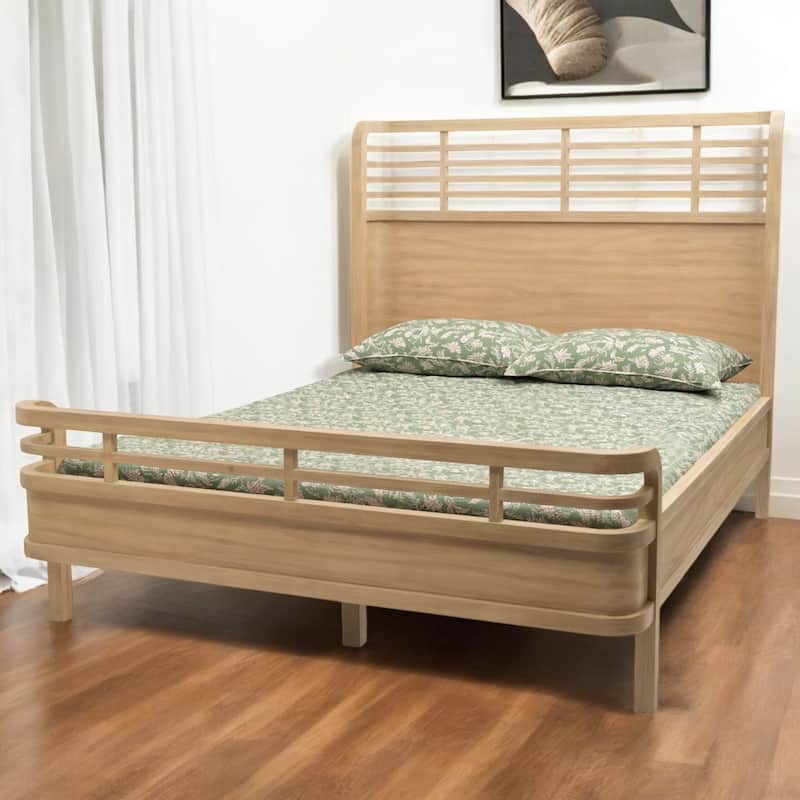 HomeRoots Brown Carved Geometric Solid Wood Queen Bed Frame - Queen