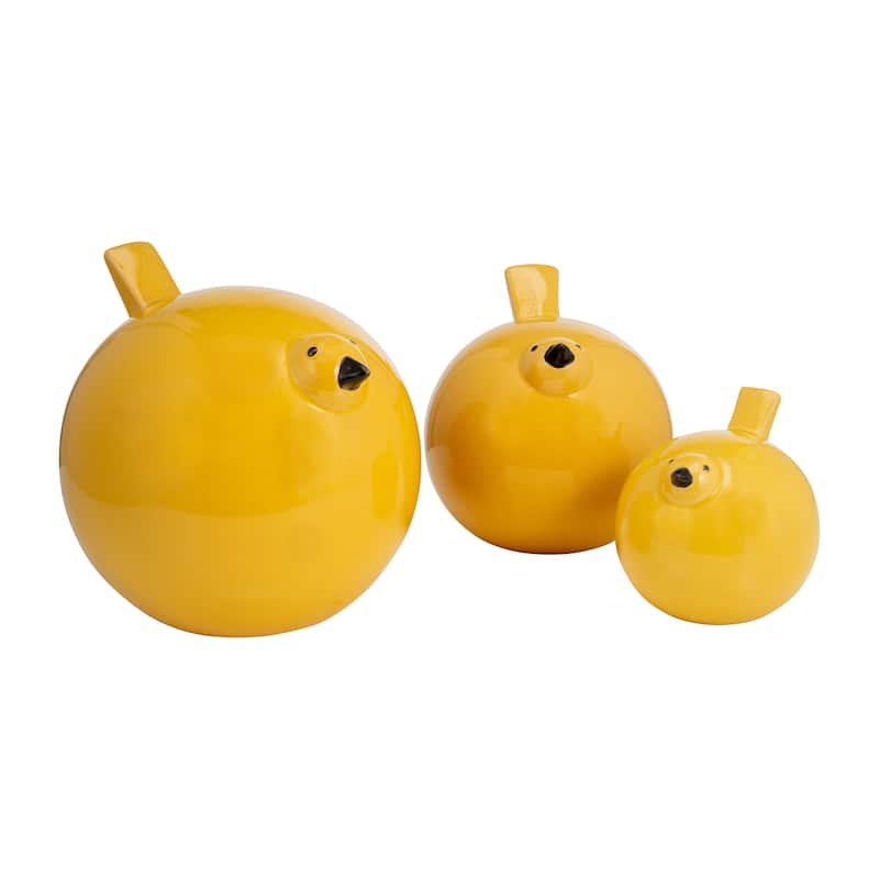Sagebrook Home Novelty Modern Set of 3 Ceramic Bird Figurines Family of Yellow Bird Sculptures - 8" x 8" x 8"