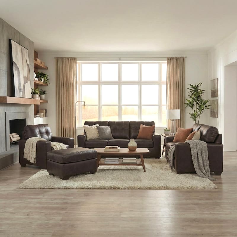 Roundhill Furniture Holmes Leather 4-Piece Living Room Set