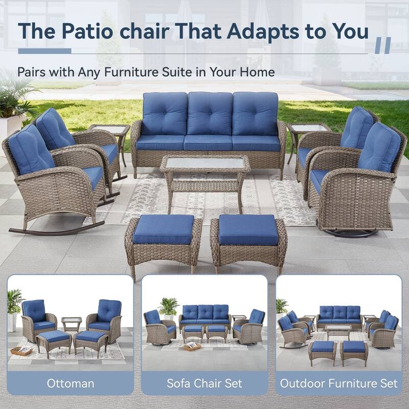 Gymojoy Patio Furniture Set Outdoor Wicker Swivel Glider Chairs Set