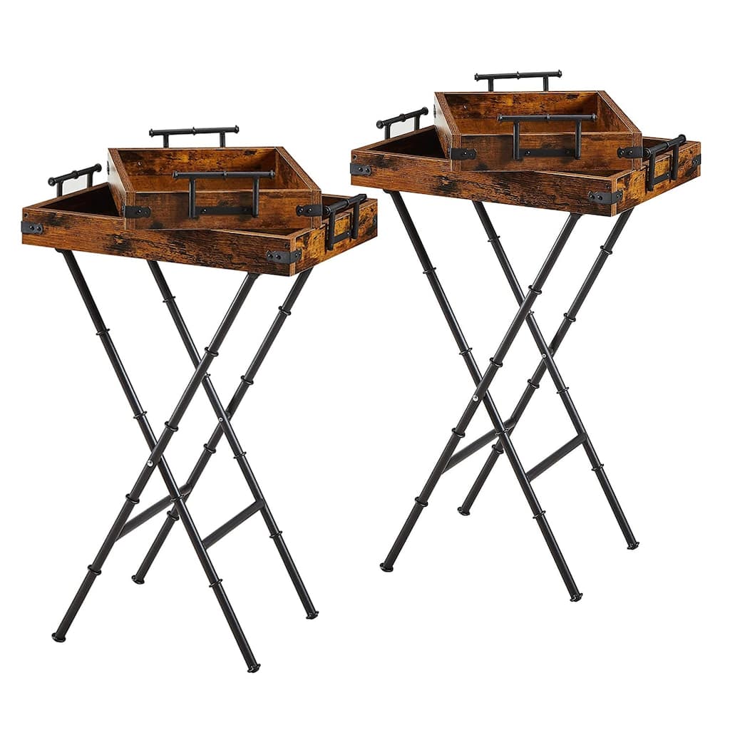 Folding TV Table with 2 Removable Serving Trays Set of 2