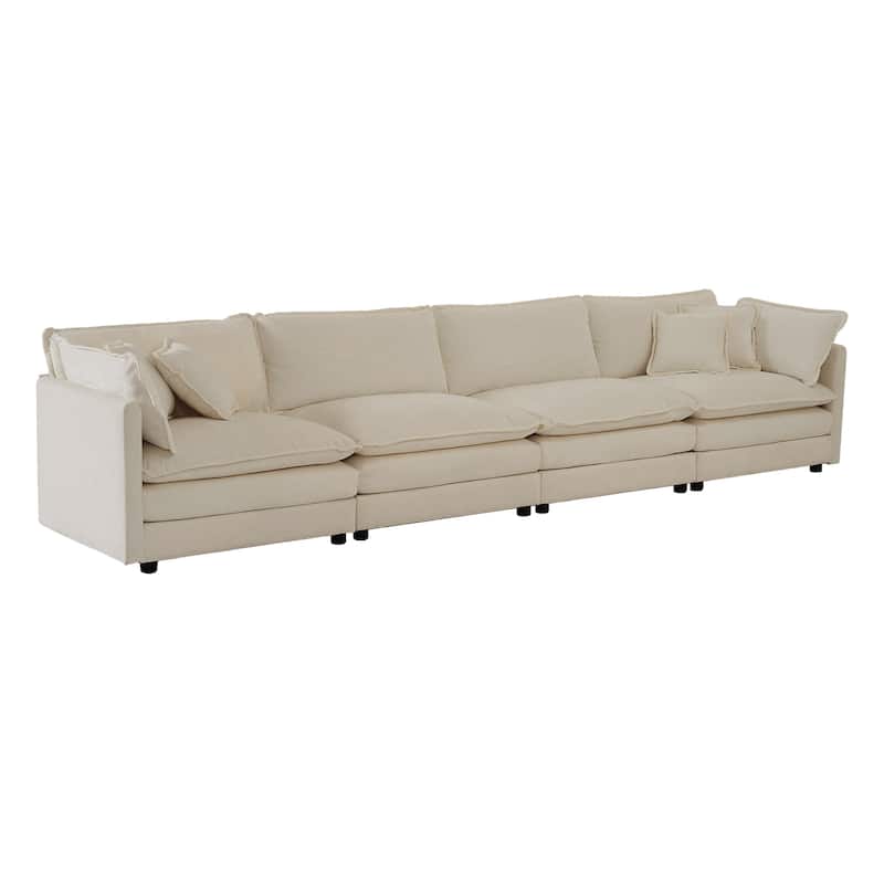 Modern Modular Four Seater Sofa with Chenille Upholstery and Configurable Cushions for Living Room and Guest Room