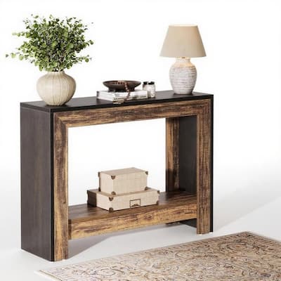 Brown-Natural Particleboard Farmhouse Console Table with Open Shelf - 41.34” L x 11.81 W x 31.5 H