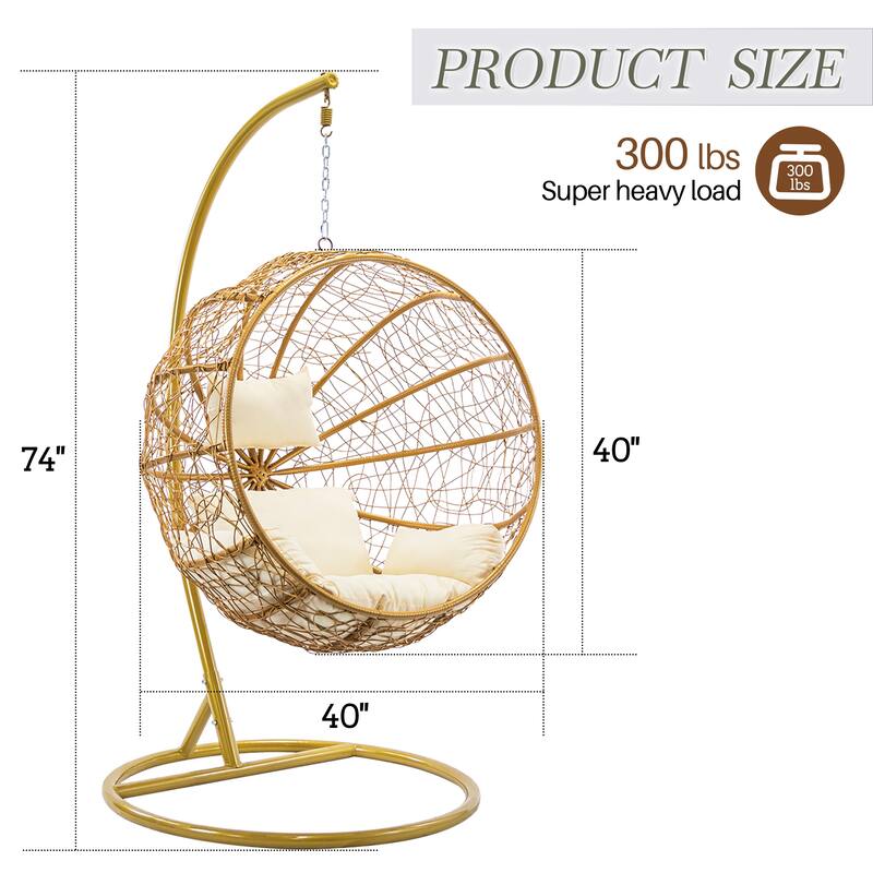 Modern Outdoor Gold Wicker Double Hanging Egg Swing Chair