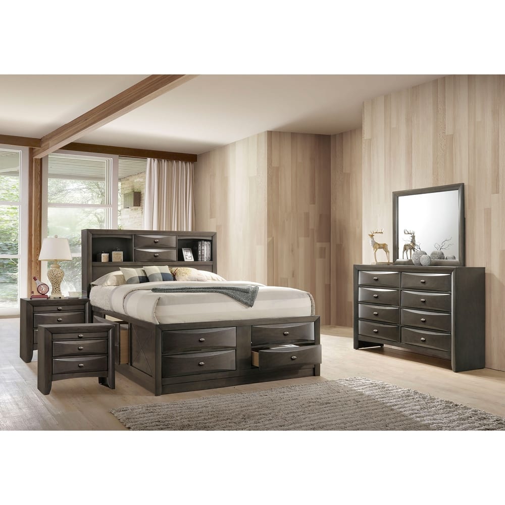 Furniture of America Brent 5-Piece Wood Platform Bedroom Set with Drawers and Bookcase Headboard