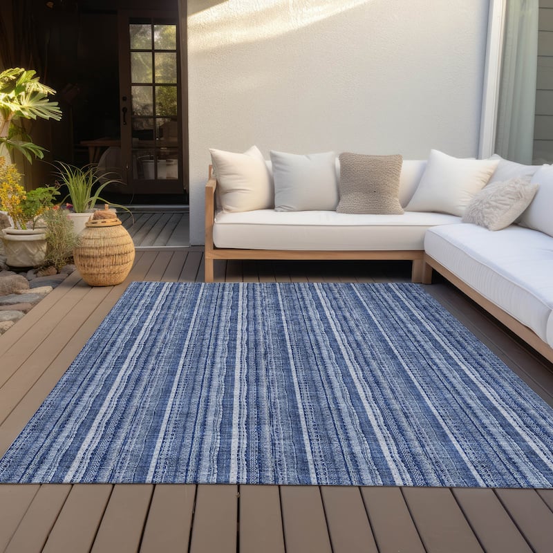 Machine Washable Indoor/ Outdoor Stripe Chantille Rug