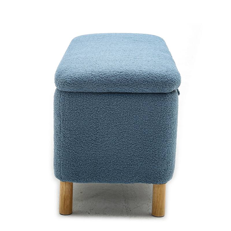 Boucle Storage Ottoman, Faux Fur Ottoman Bench with Storage Sherpa