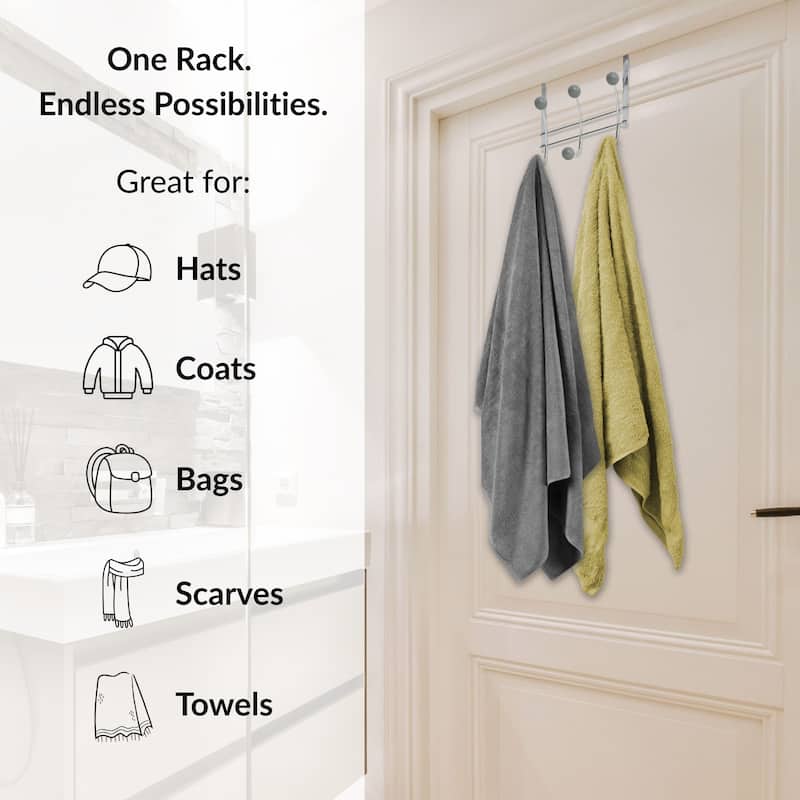 Over The Door Hook Rack with 6 Ball Ends - 10.5 L x 4 D x 7.5 H