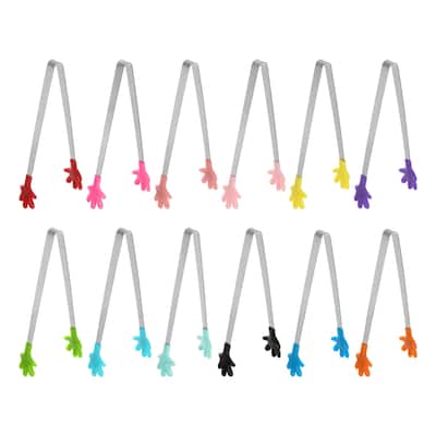 Mini Food Tongs Hand Shape Stainless Steel with Silicon Tips 12 Colors