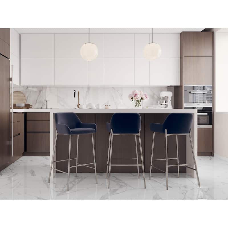 Silver Orchid Galotti Chrome Fixed-Height Upholstered Bar Stool - Set of 2