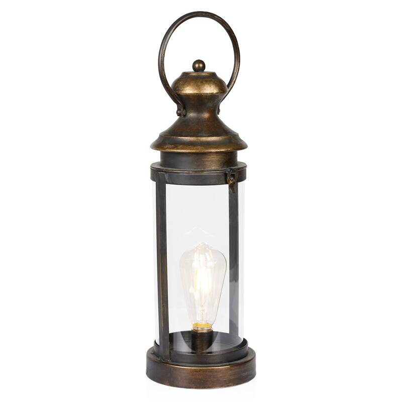Gold Metal and Glass Lantern with Warm White LED- Small