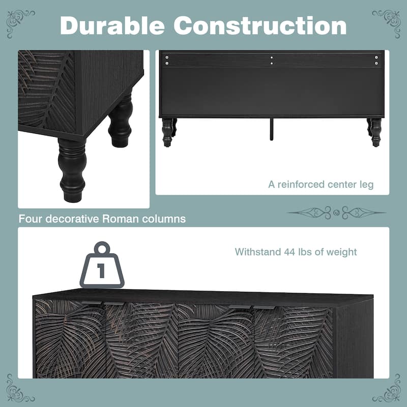47.2" Media Console Table, TV Storage Stand w/ 2 Cabinets Entertainment Center w/ Solid Wood Legs for TVs up to 43''