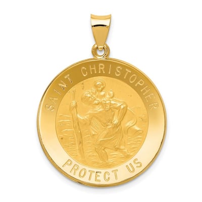 Curata 14k Yellow Gold 18" Satin St. Christopher Medal Round Pendant Necklace - 34.7x25.7mm