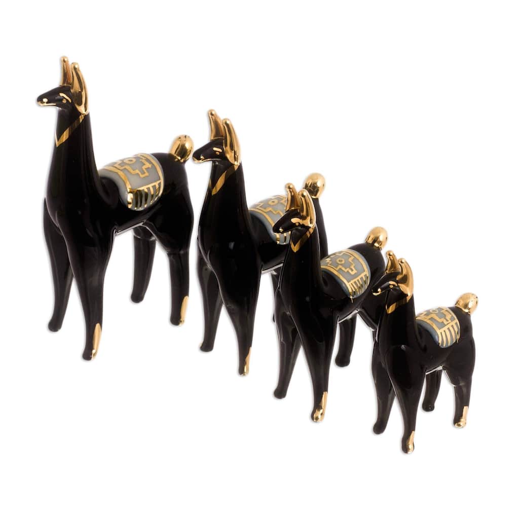 Handmade Black Llamas Of The Andes Glass Figurines (Set Of 4) Peru - 3.7" H x 1.2" W x 1.8" D