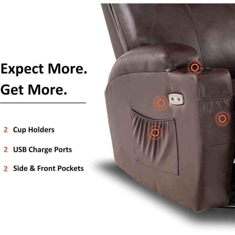 MCombo Manual Swivel Glider Rocker Recliner Chair with Massage and Heat, Faux Leather 8031