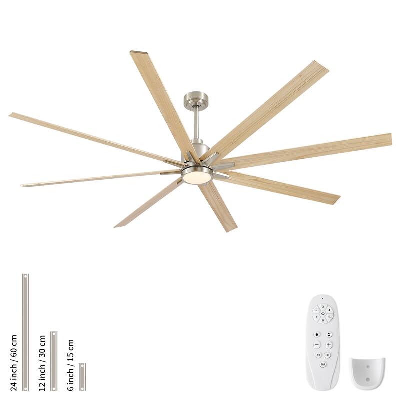 84" Oversized Large Black Walnut Solid Wood Ceiling Fan with Dimmable Led Light 8 Blades Remote Control Reversible DC Motor