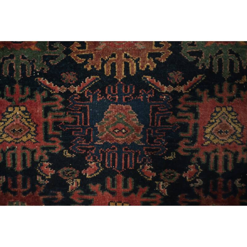 Hand Knotted Oriental 100% Wool Carpet Traditional Floral Navy Blue & Blues Malayer Runner Rug - 6' 6'' X 3' 5''