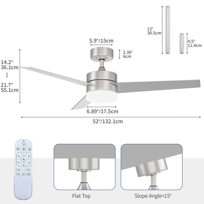 Moasis 52" Nickel 3-Blade LED Smart Ceiling Fan