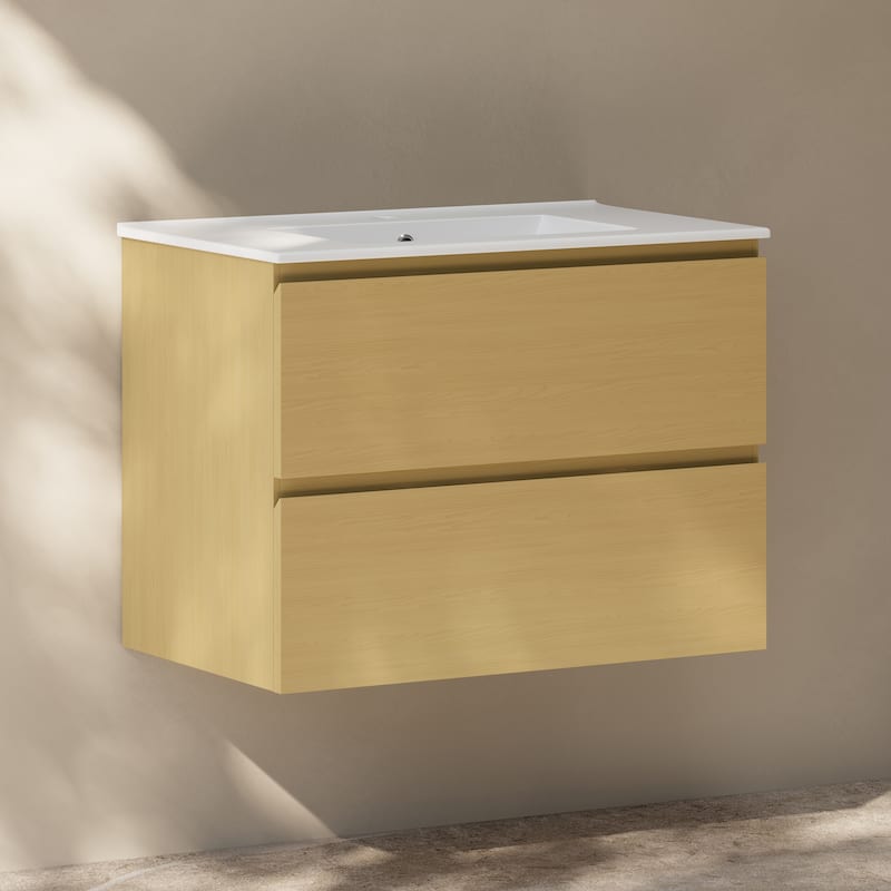 Liberte 30" Wall-Mounted Bathroom Vanity In Natural Oak With Sink Top - 30