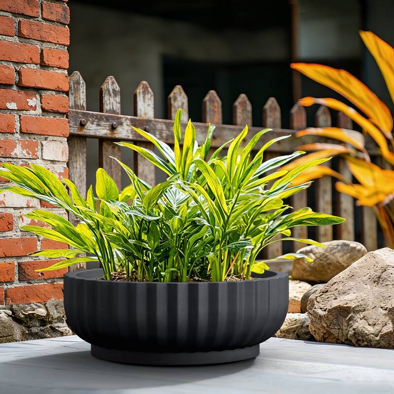 Concrete Round Planter / Pot Ribbed Design Planter Bowl