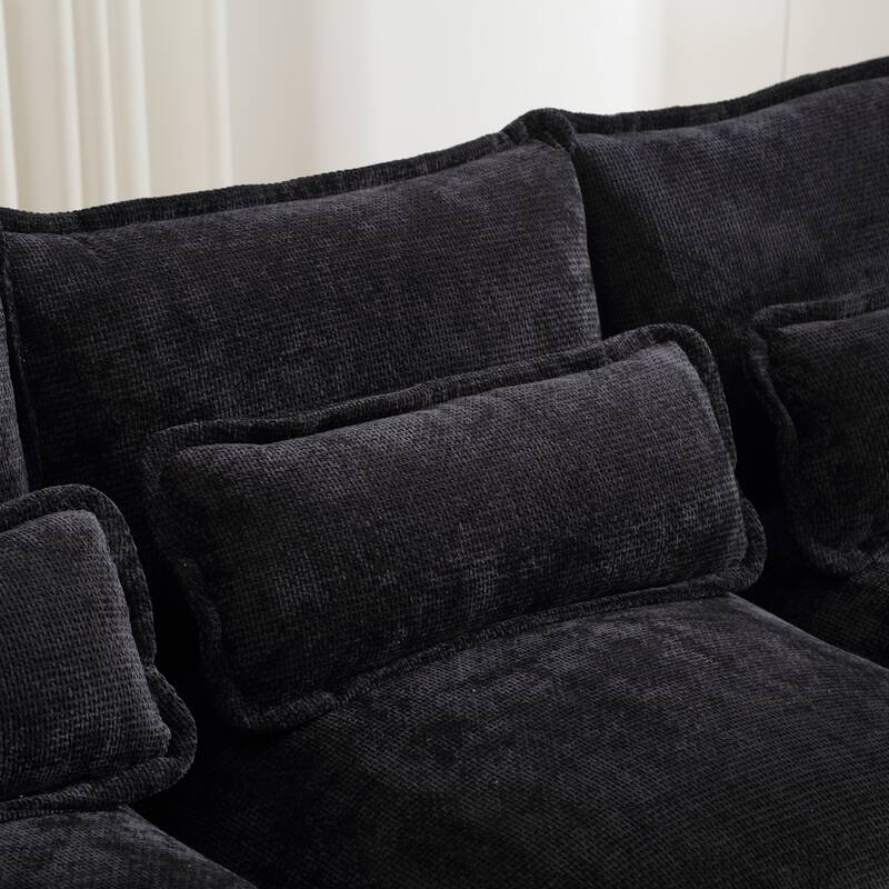U-shaped Recliner Sofa Chenille Upholstered Chaise Sectional Sofa Symmetrical Reclining Couch with Double Thick Cushions