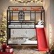 preview thumbnail 1 of 8, Industrial Modern Style Twin Over Twin Metal House Bunk Bed With Slide, Sturdy Frame, Safety Ensured, Friendly Design, Black Red