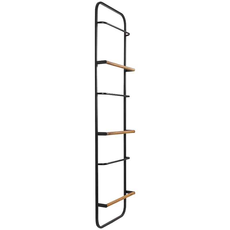 Metal 6 Rung Ladder with Brown Wood Accents - Black - Roche River Decor - 4"W x 19"L x 70"H