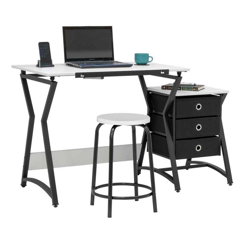 Studio Designs Hourglass Craft Center with MDF Stool, Charcoal/White