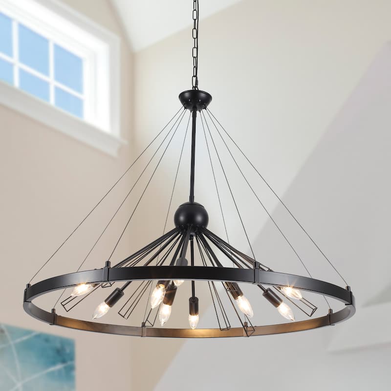 9-Light Candlestick Sputnik Foyer Chandelier Lighting Modern Linear Chandelier for Dining Room Kitchen Island - Black