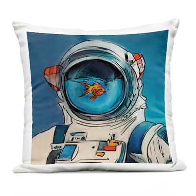 Stupell Goldfish Astronaut Suit Printed Outdoor Throw Pillow Design by Kamdon Kreations