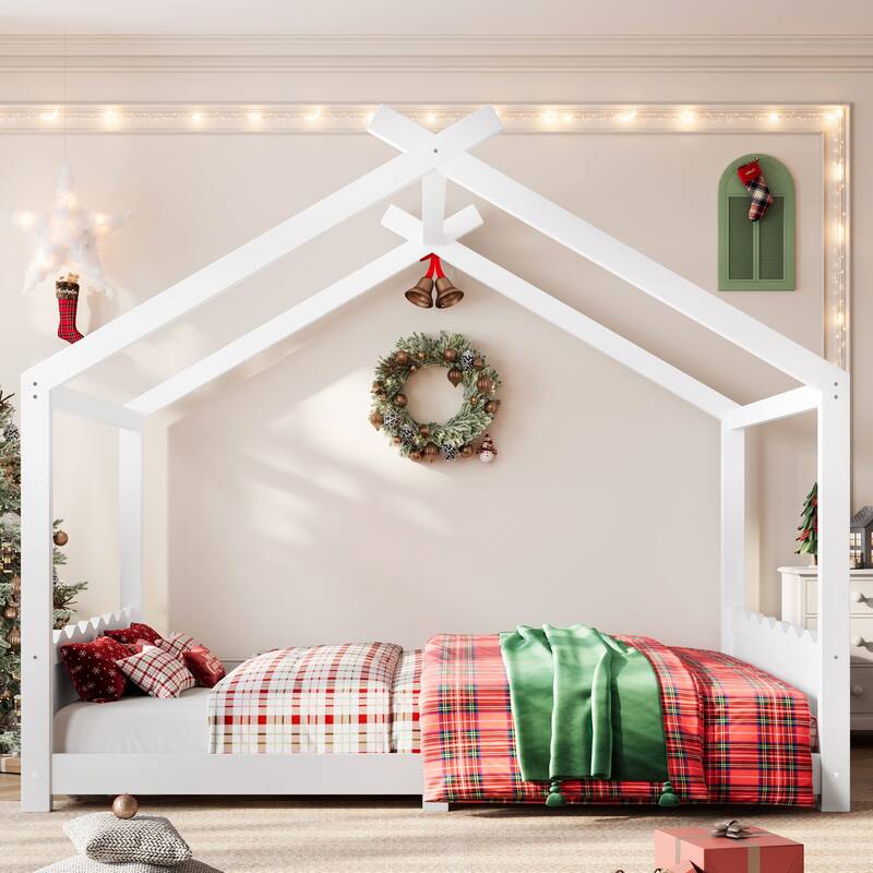 Wood House Bed Floor Bed with Support Slats Montessori Bed