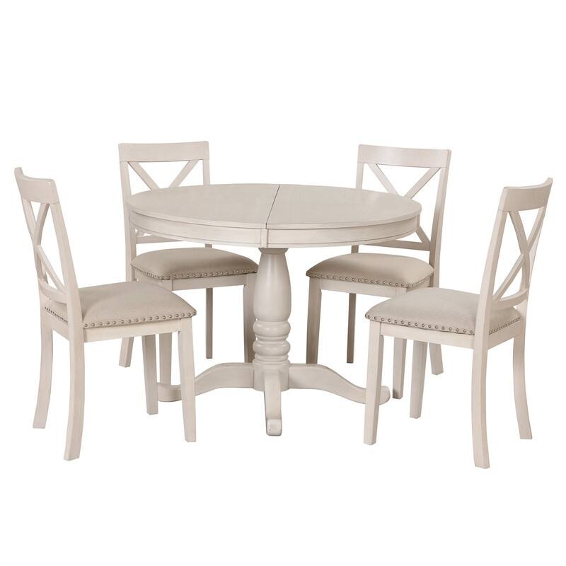 Modern Dining Table Set for 4,Round Table and 4 Kitchen Room Chairs,5 Piece Kitchen Table Set for Dining Room,Breakfast Nook