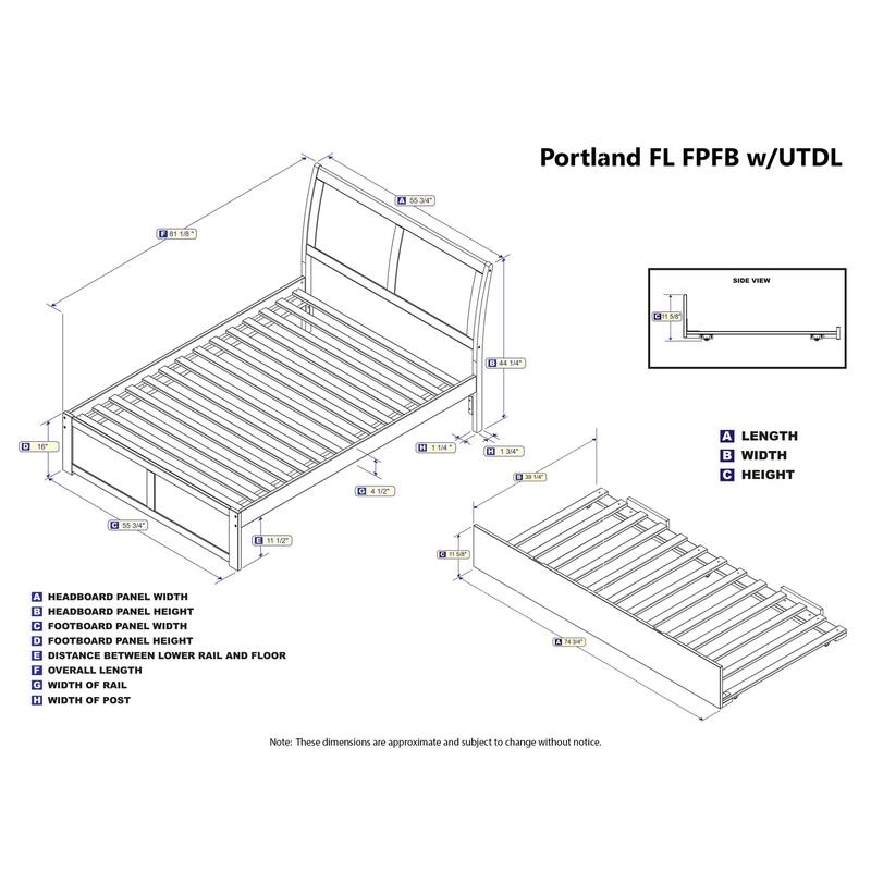 Full Platform Bed with Trundle - Modern Design, White Finish, Space Saving, Easy Assembly