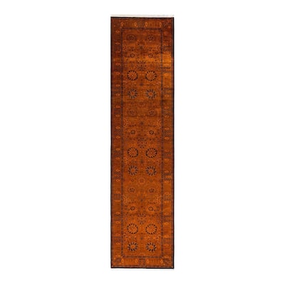 Overton Hand Knotted Wool Vintage Inspired Modern Contemporary Overdyed Orange Runner Rug - 3' 2" x 12' 9"