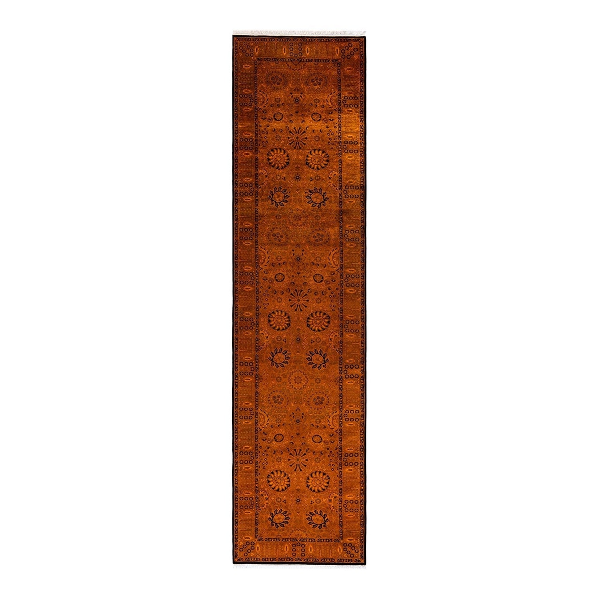 Overton Hand Knotted Wool Vintage Inspired Modern Contemporary Overdyed Orange Runner Rug - 3' 2" x 12' 9"