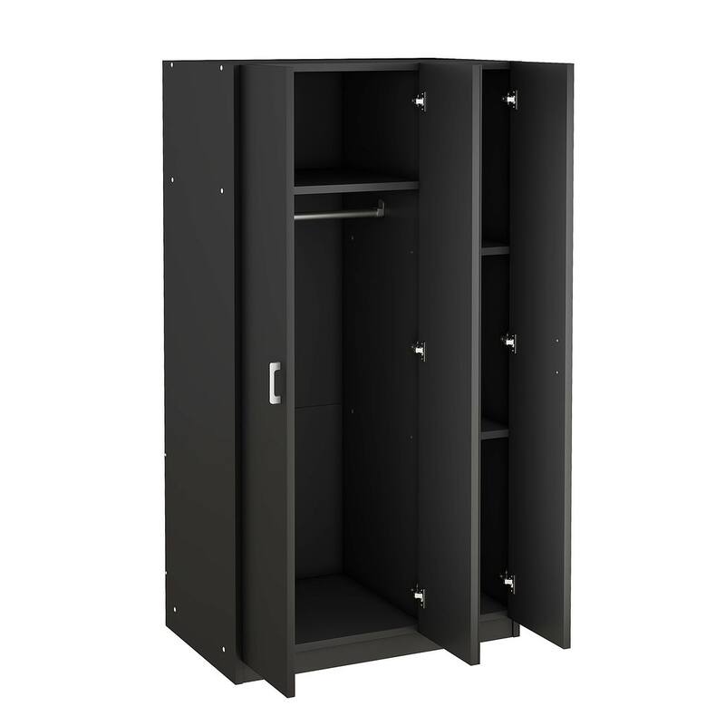 Modern 3 Door Wardrobe with Mirror, 3 Drawers, Hanging Rod - N/A