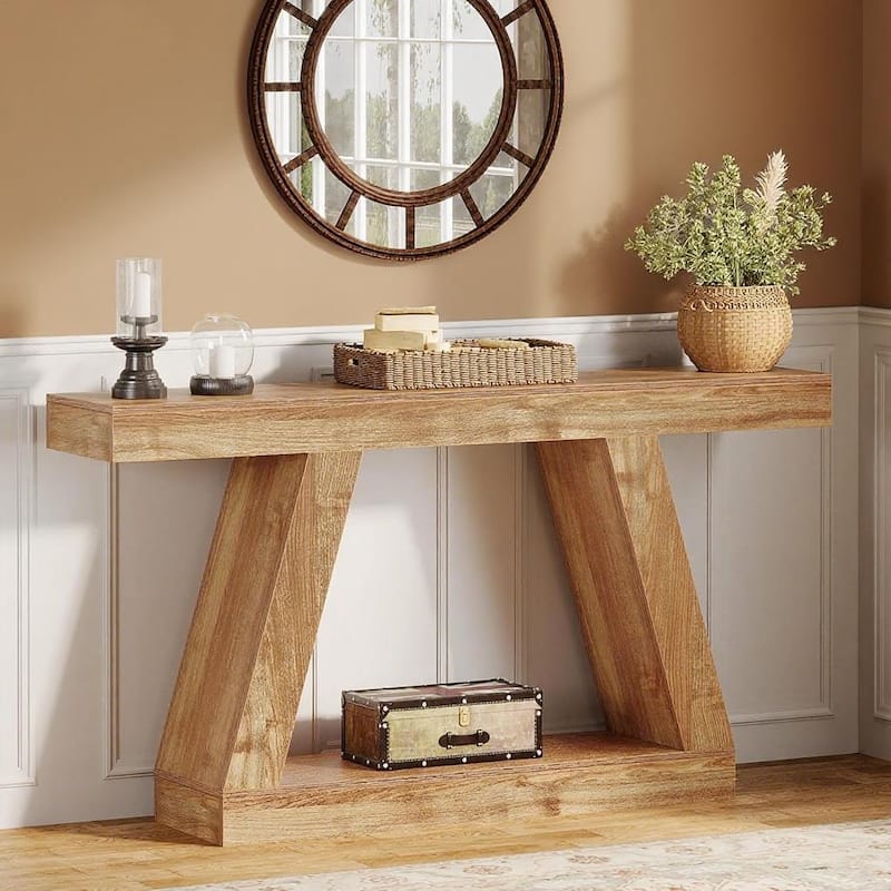 MDF Console Table with Farmhouse Rustic Style abd Storage - 55.12"W x 11.81"D x 31.5"H