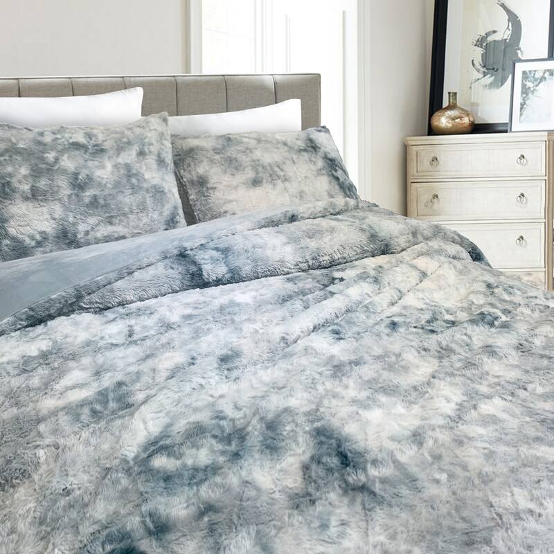 Wonderful Velvet 3 Piece Quilt Set - 21073 Blue White - King