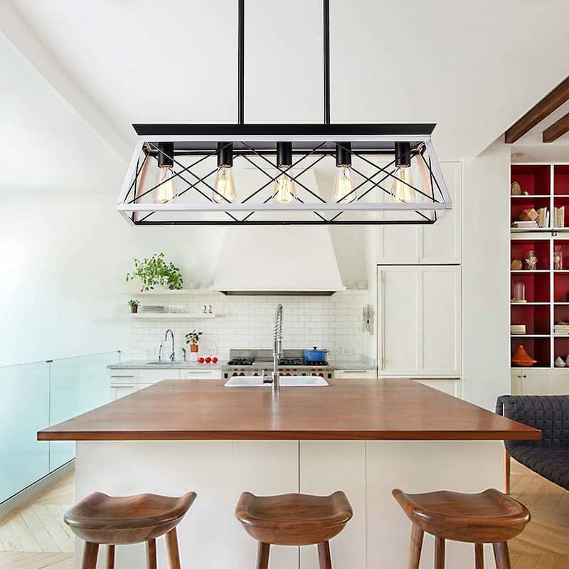 Farmhouse Restaurant 5-Light Metal Rectangular Chandelier