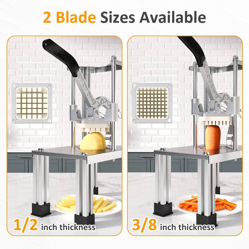French Fry Cutter with 1/2 Inch and 3/8 Inch Blades, Stainless Steel