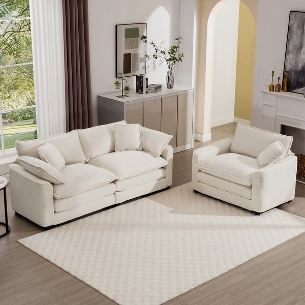PUREMIND Sectional Couch And Loveseat Sets, 2 Piece Living Room Sofa Set, Modern Linen 3 Seater Sofa + 2-Seat Love Seat Furniture Sets For Apartment